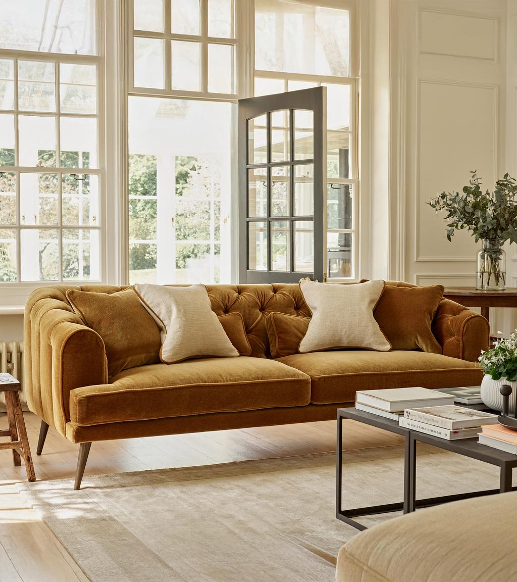 Earl Grey Sofa in Ochre Kid Mohair