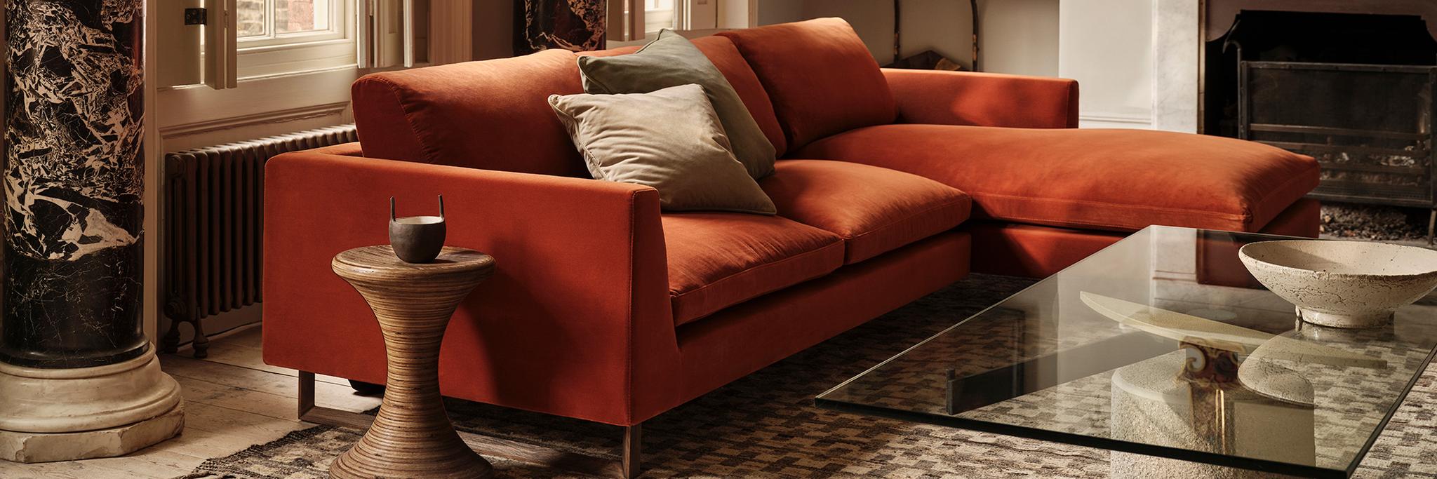 Jasper Chaise Sofa in Rust Rich Velvet