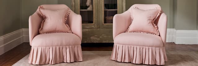 Two Mable Armchairs in Pink Small Stripe fabric