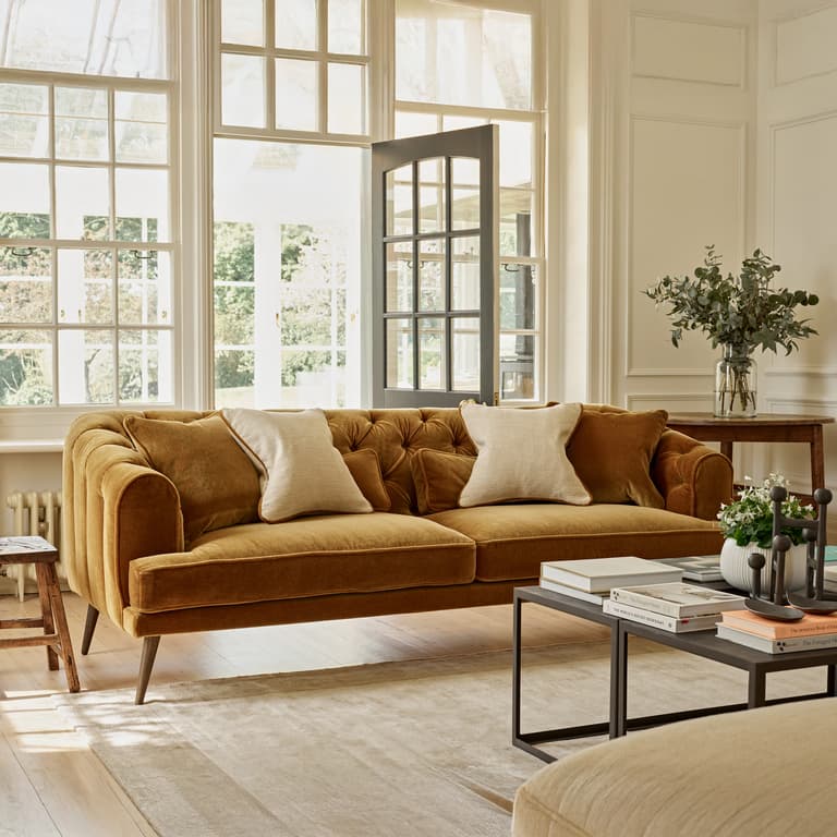 Earl Grey Sofa in Ochre Kid Mohair