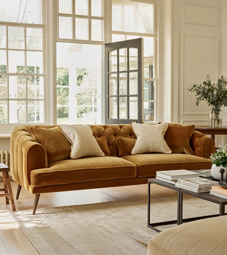 Earl Grey Sofa in Ochre Kid Mohair